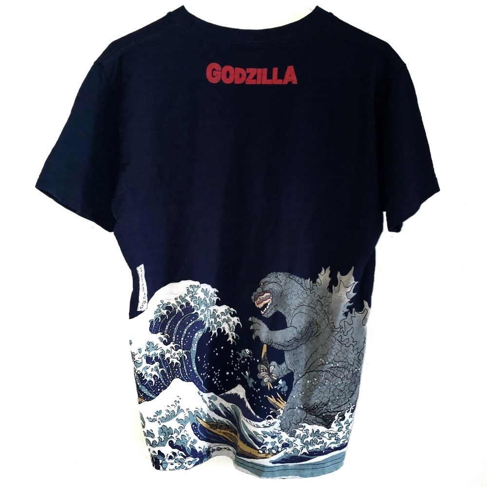 Godzilla Kanagawa Wave Shirt Blue Japanese Ukiyo E Wave Toho Co Gojira Large - Picture 3 of 10